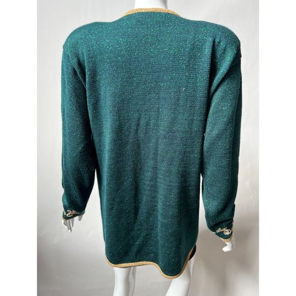 Jaclyn Smith Beaded and Embroidered Cardigan Sweater M Green, Gold Metallic Th - Picture 15 of 16